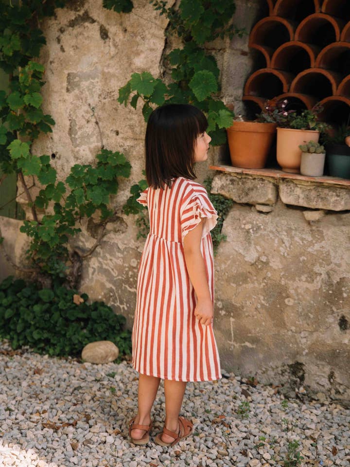 Studio Bohème Paris - Wholesale Dress - Kids - Brick red striped Cousine dress5