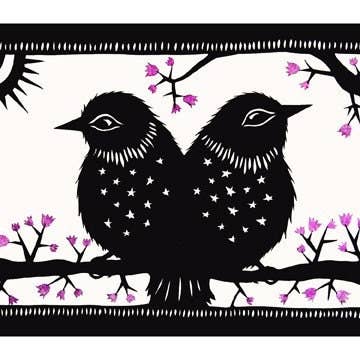 Dois pássaros um conto - Impressão Arte em Papel Corta 5 X 7 polegadas por atacado de Rural Pearl: Cut Paper Art by Angie Pickman