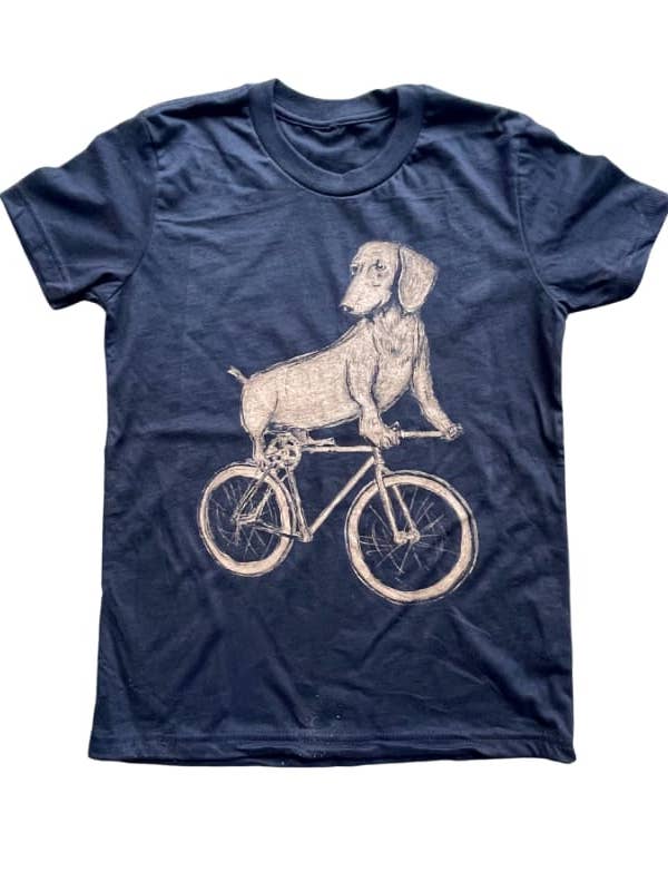 Camiseta juvenil de perro salchicha en bicicleta para venta al por mayor de Dark Cycle Clothing