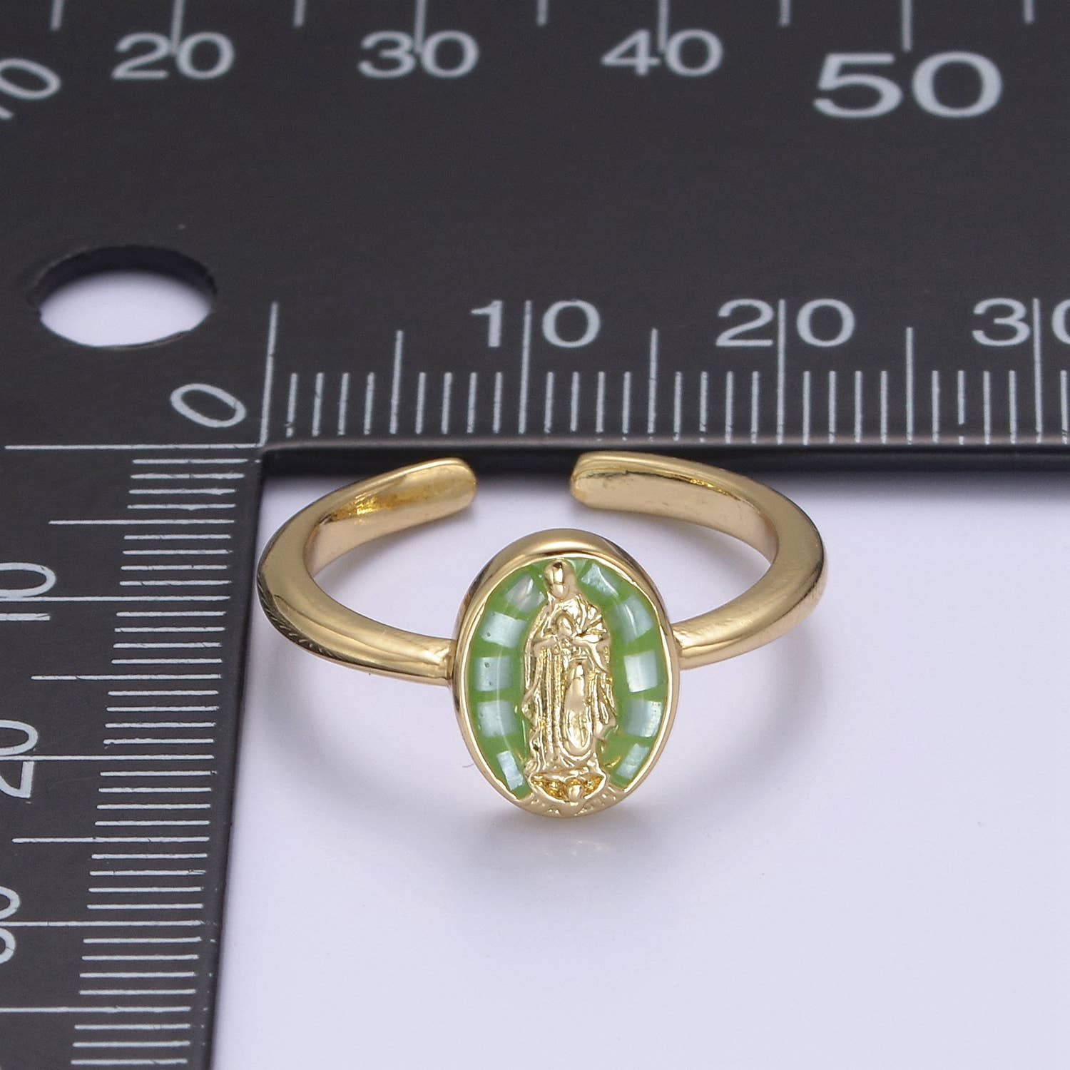 Aim Eternal – wholesale Band/stacked ring – Dainty Minimalist Colorful Holy Mary Gold Adjustable Ring7