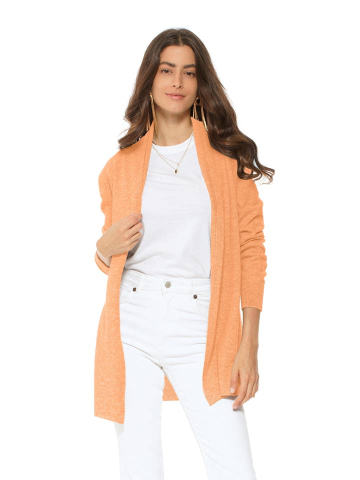 Women's Pure Cashmere Long Open Front Cardigan Orange for wholesale by Monticelli Cashmere
