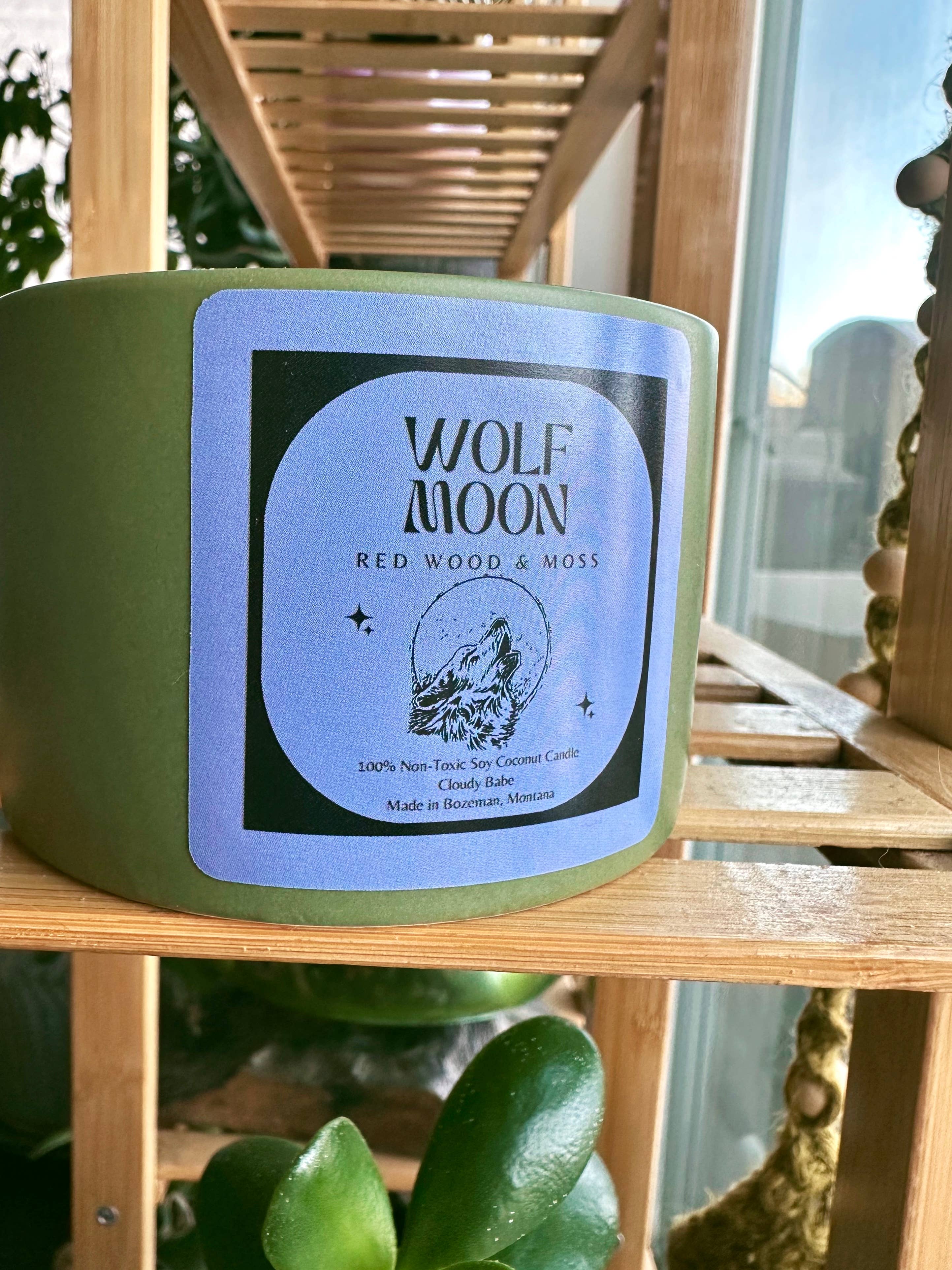 Cloudy Babe - Wholesale Jar/Filled Candle - Wolf Moon Candle Red Wood & Moss1