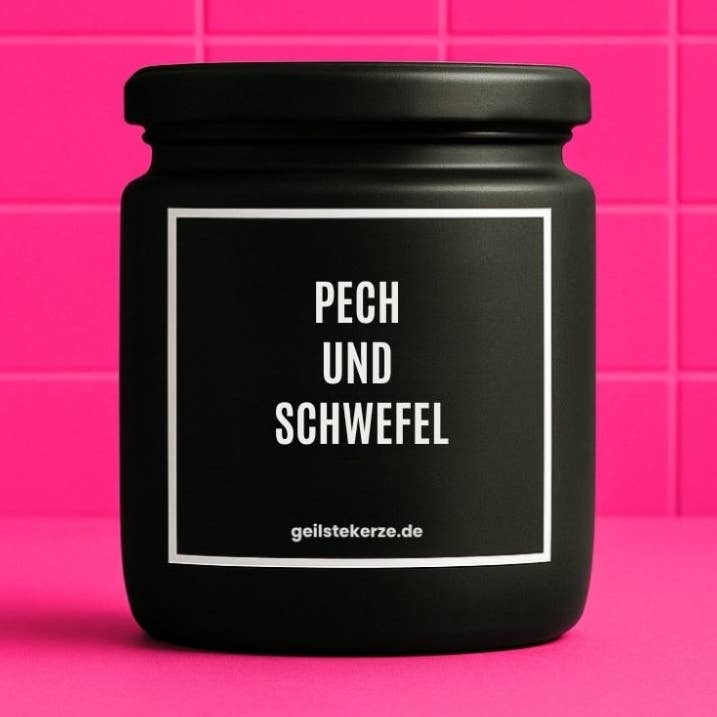 Vegan biologische kaars met spreuk – PECH EN SULFUR voor wholesale door geilstekerze