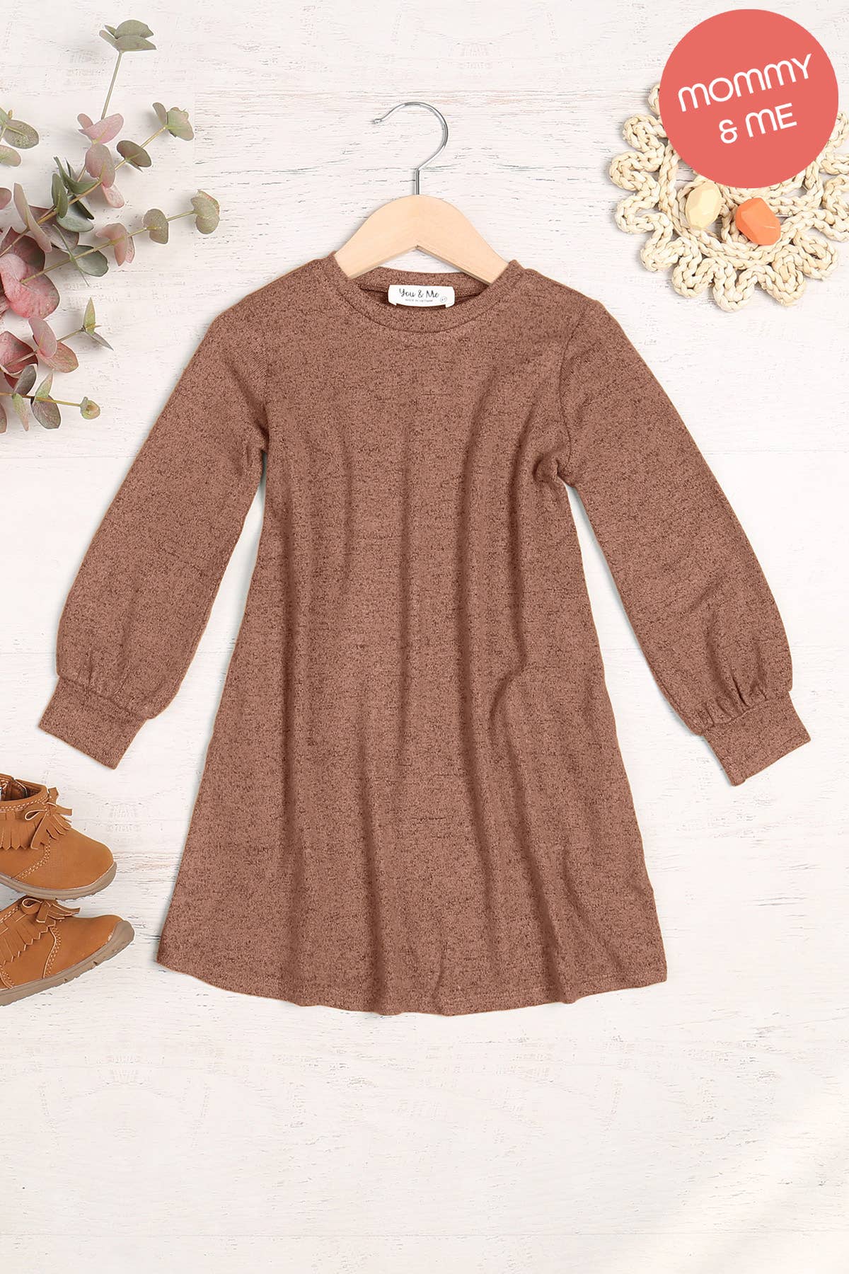 You & Me - Wholesale Jurk - Kinderen - YMD10063TKV-GEPOFTE HACCI GEBORSTELDE JURK MET LANGE MOUWEN VOOR KINDEREN1