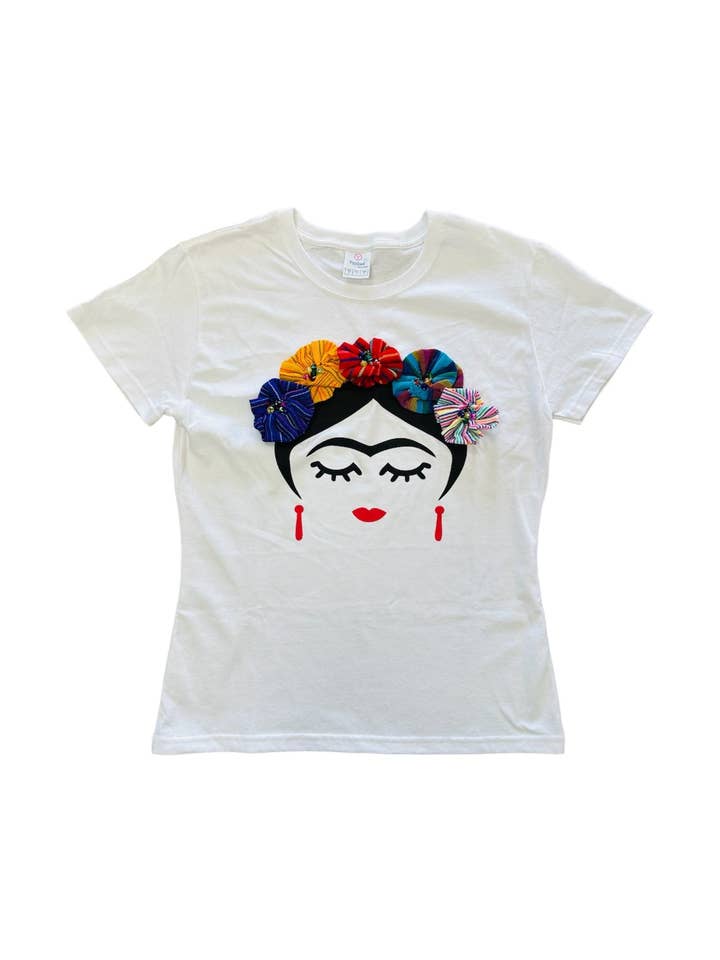 Frida Serape White Embellished T-Shirt for wholesale by Cielito Lindo
