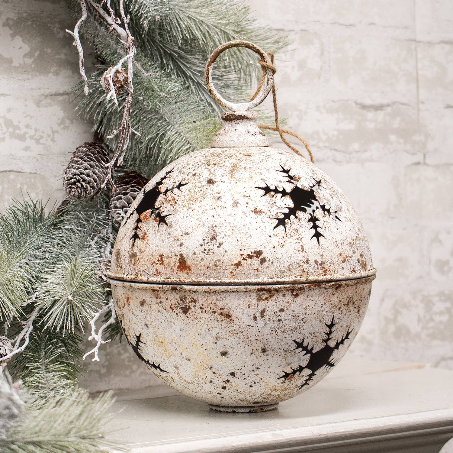 Col House Designs - Wholesale Christmas Decoration - Gleaming Distressed White Metal Snowflake Jingle Bell - 8.251