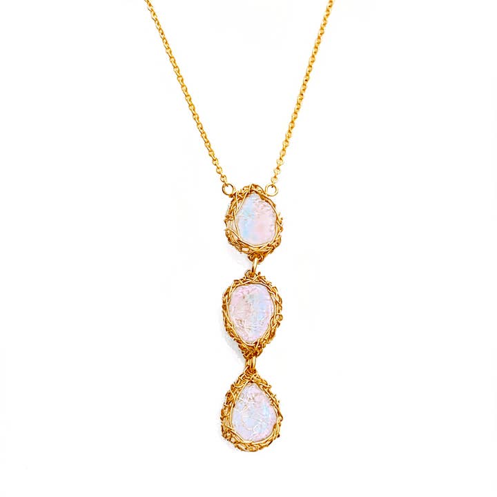 Trinity Drop Moonstone Necklace In Gold for wholesale by Arivka Jewelry