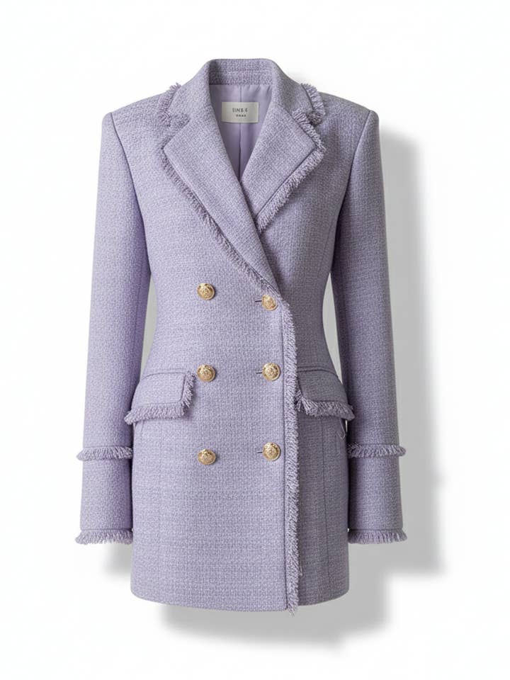 Eleganter Faux-Tweed-Doppelreiher-Fransenblazer-Mantel für den Großhandel von CCIC New York