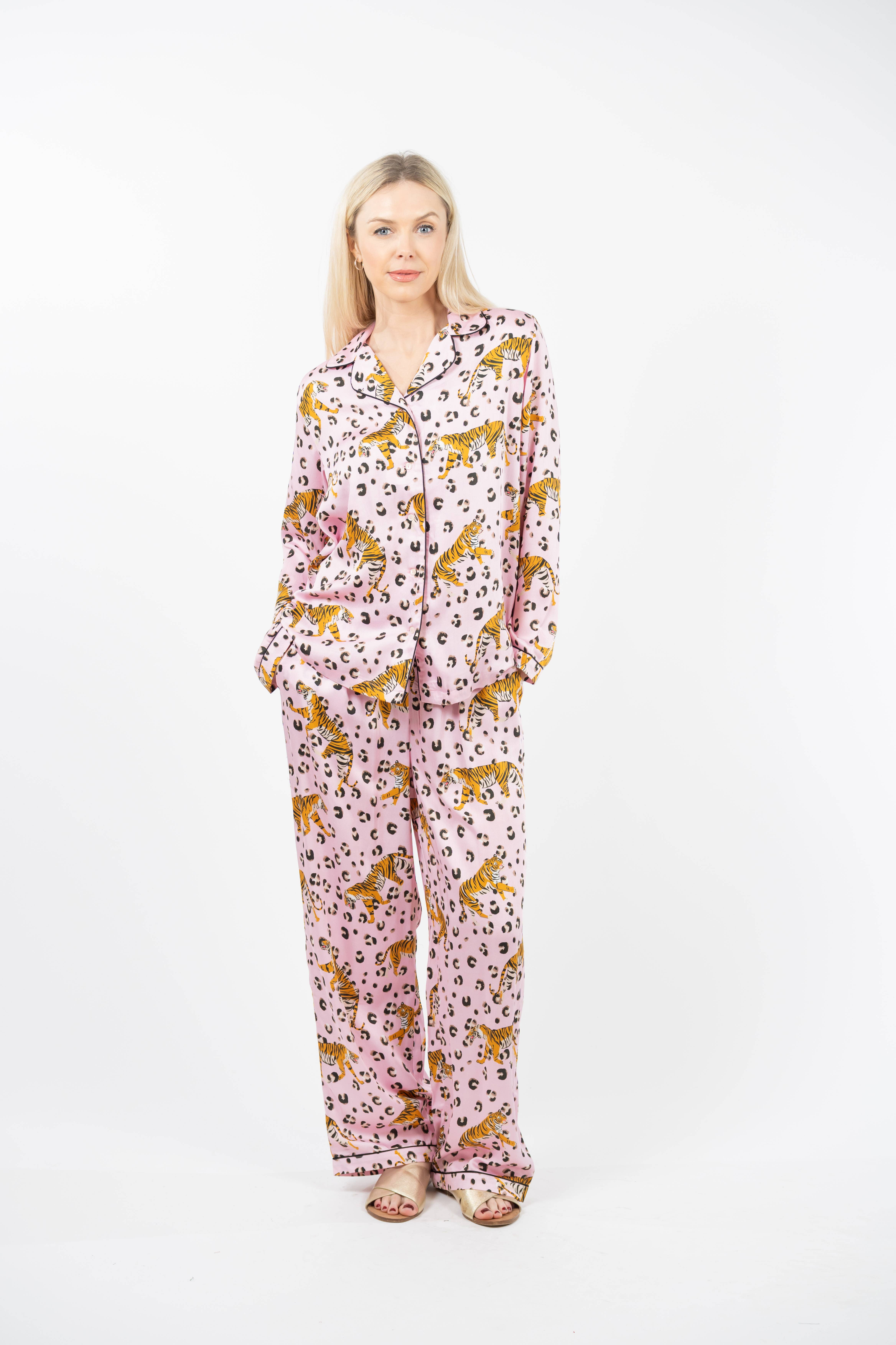 TIGER Traji Tiger- Animal Print Long Sleeve Pajama Set for wholesale on Faire