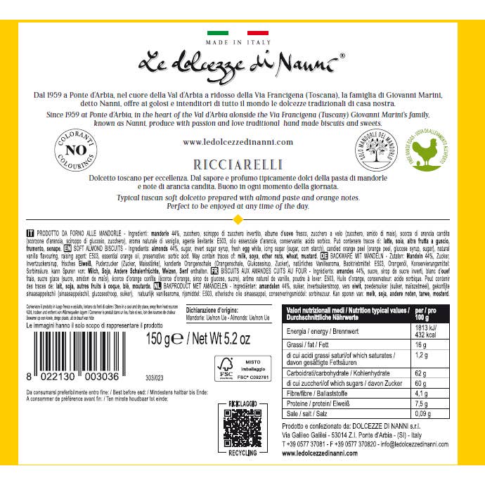 Le Dolcezze di Nanni - Wholesale Cookie - 303 Ricciarelli handmade almond cake, Italy