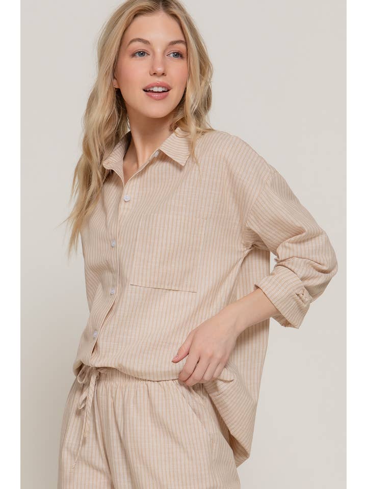 Active Basic | Active USA – Großhandel Hemd mit Button-down-Kragen – Damen – Langärmliges Button-Down-Hemd mit Y/D-Streifen aus Gaze2