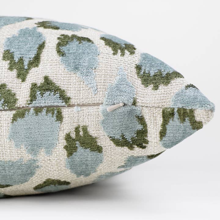 Mineral Lottie Aqua & Green Spotted Velvet Throw Pillow for wholesale on Faire