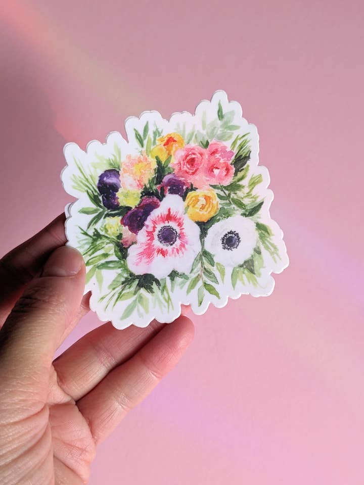 Adesivo in vinile con bouquet floreale ad acquerello per la vendita all'ingrosso da parte di Laura Jane Kirton