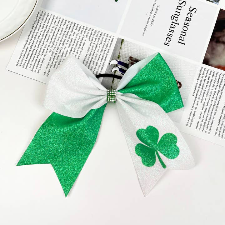 SoapElenGlen - Wholesale Hair Bow - Women's - Green Clover Bow Hair Tie St. Patrick's Day Hair Accessories