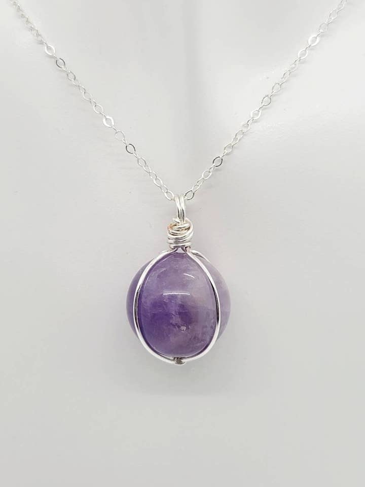Amethyst-Halskette | Amethyst-Kristall-Halskette | Kugelkristall | Sterlingsilberschmuck | Heilender Kristallschmuck | Anhänger | Weihnachtsgeschenk für den Großhandel von Healing Jewelry Co., LLC