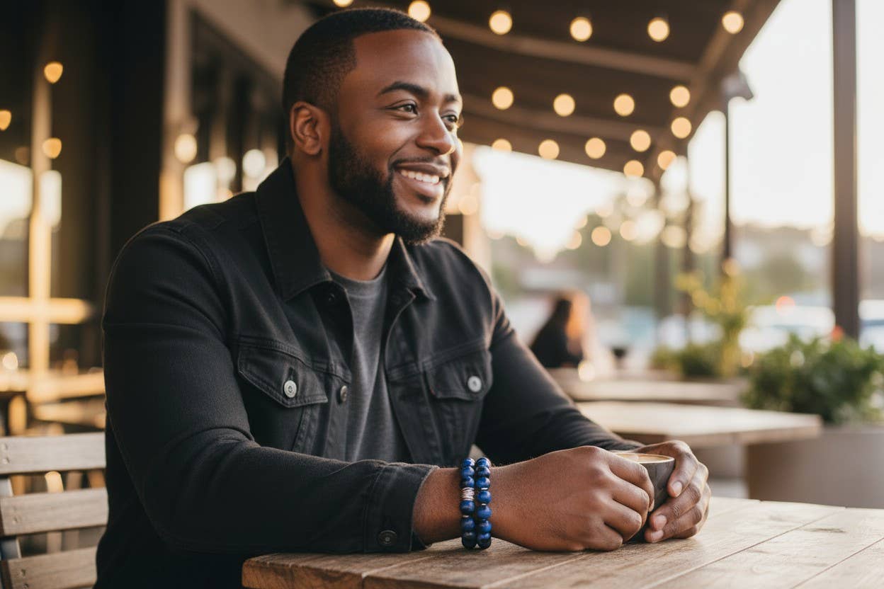 Jewelry By BDK - Wholesale Jewelry - Men's - 1-PC Blue and Black Wood Bead Stretch Bracelet 2