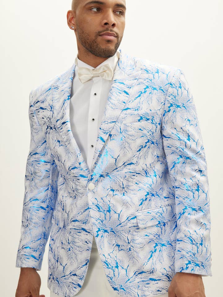 Men's Peak Lapel Paisley Jacquard Tuxedo Jacket - White Sax for wholesale by Ron Tomson