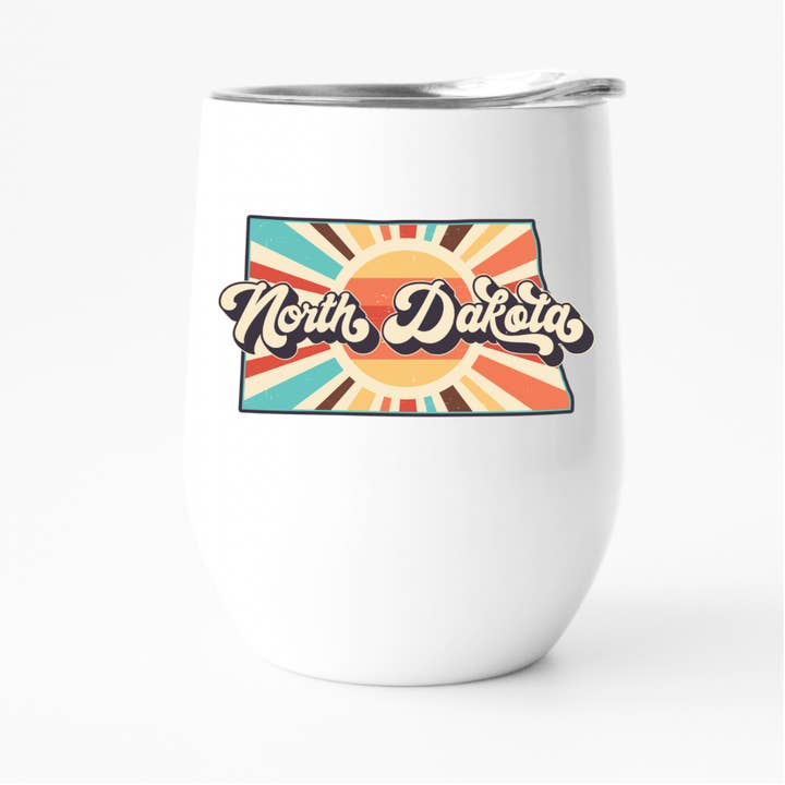 Retro North Dakota Wine Tumbler, State Pride Tumbler ( for wholesale by Fbombs & Booze
