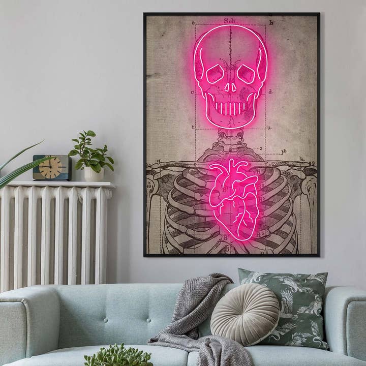 Ink & Drop - Wholesale Art Print - Neon Skeleton Vintage Diagram Print