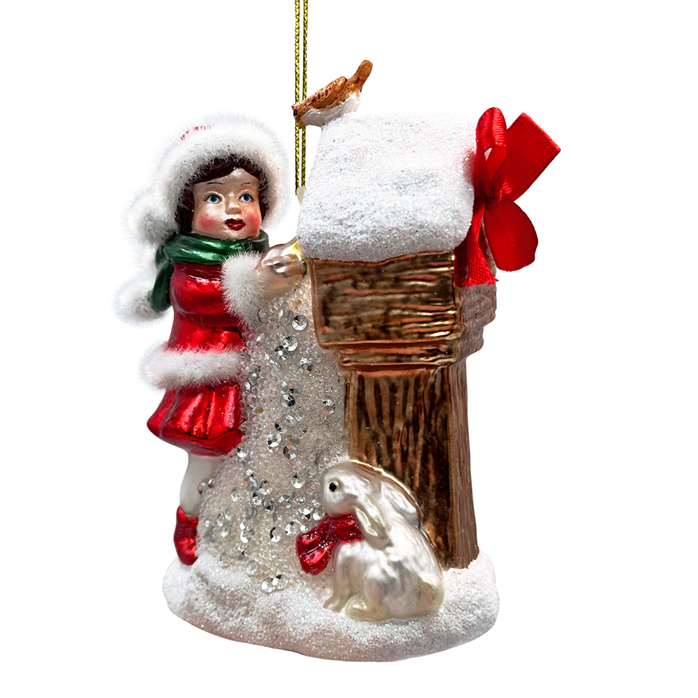 OrnamentallyYou - Wholesale Ornament - Quaint Little Winter Girl Feeding the Birds Glass Christmas Ornament, Cardinal Birdhouse Tree Decor4