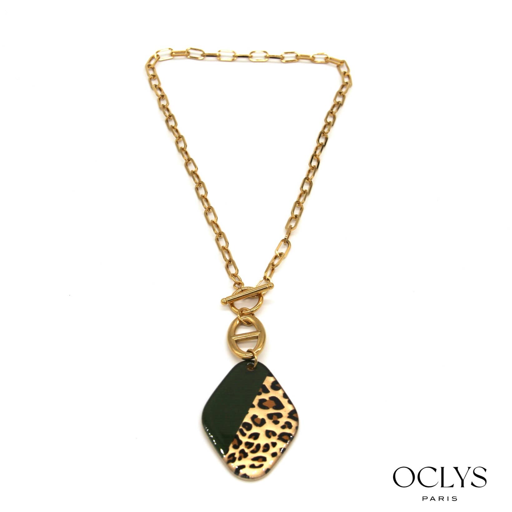 Oclys - Wholesale Link & Chain Necklace - Diamond chain necklace half colored leopard stainless steel1