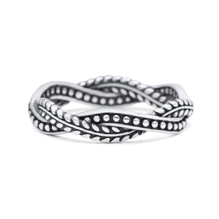 Infinity Weave Twisted Leaf Style Oxidized Band Thumb Ring (4mm) for wholesale by Blue Apple Imports