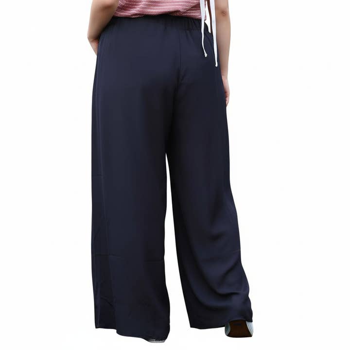 Robin K - Wholesale Pants - Women's - Pleione Plus Size Women's Tassel Drawstring Palazzo Pants2