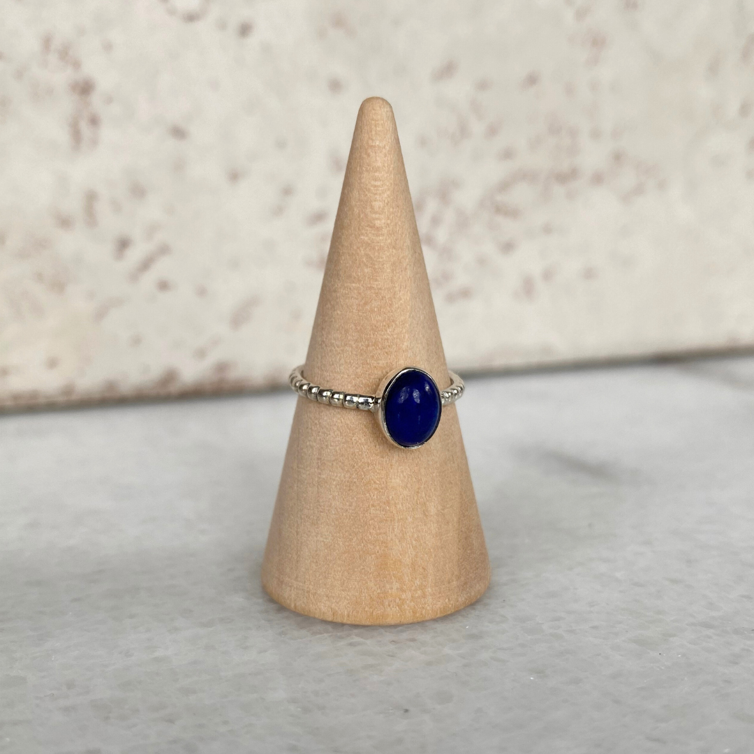Seeds - Wholesale Single Stone/Solitaire Ring - Silver Beaded Band Stone Ring Turquoise Lapis Citrine Oval0