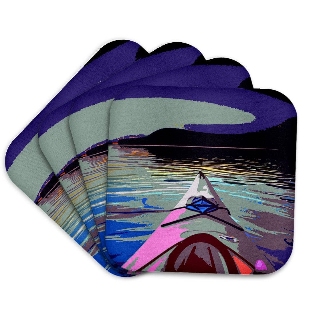 3dRose – wholesale Coasters – 3dRose, Cool fun Artsy Kayaking Art Design with Kayak boat on the Water, Coaster7