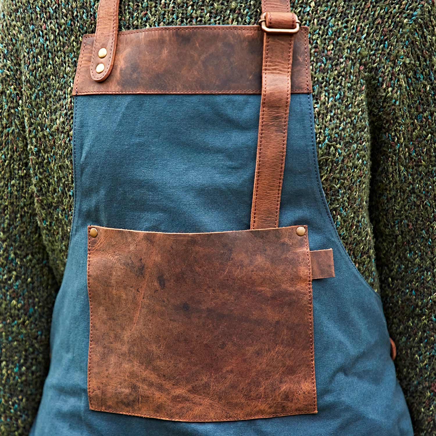 The Paper High Gift Company Limited - Wholesale Apron - Blue Canvas and Leather Apron - Handmade1