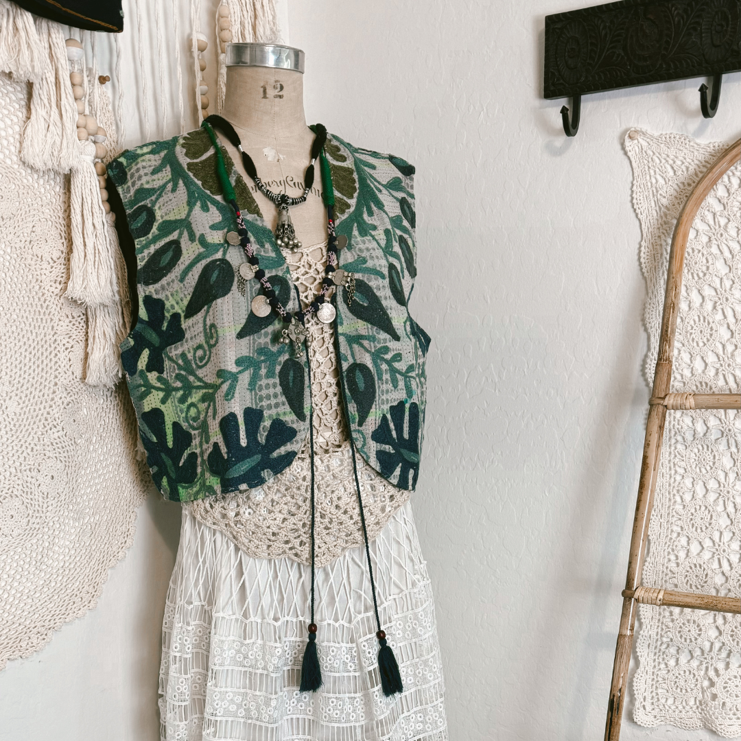 Wylder Trading Company - Wholesale Outerwear Vest - Women's - Boho Western Fringe Cowgirl Hippie Vest Leather Kantha10