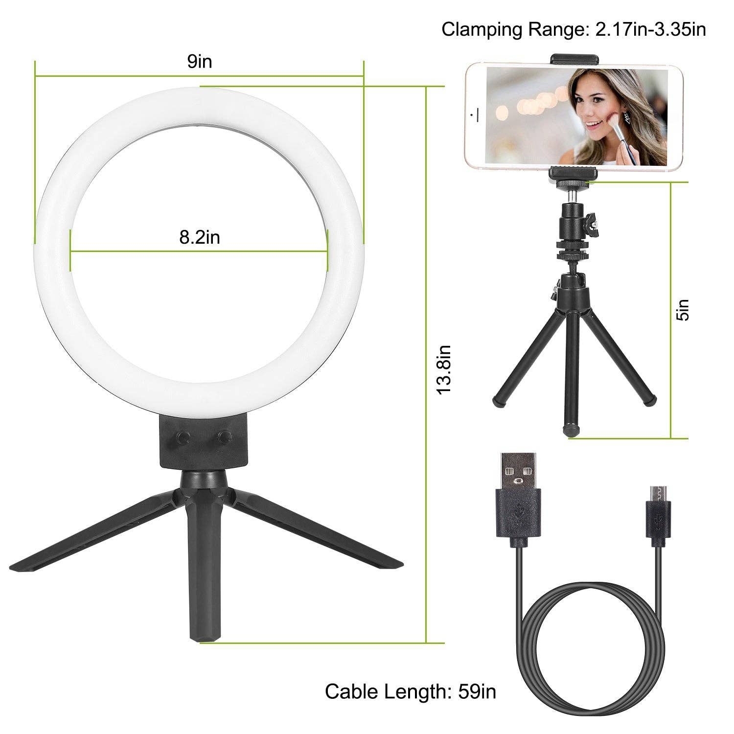 White 9" Dimmable LED Ring Light w/ Tripod Phone Selfie Camera Studio Photo Video Makeup Lamp for wholesale on Faire2