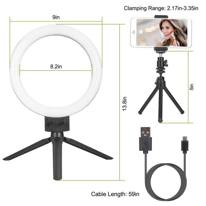 White 9" Dimmable LED Ring Light w/ Tripod Phone Selfie Camera Studio Photo Video Makeup Lamp for wholesale on Faire2
