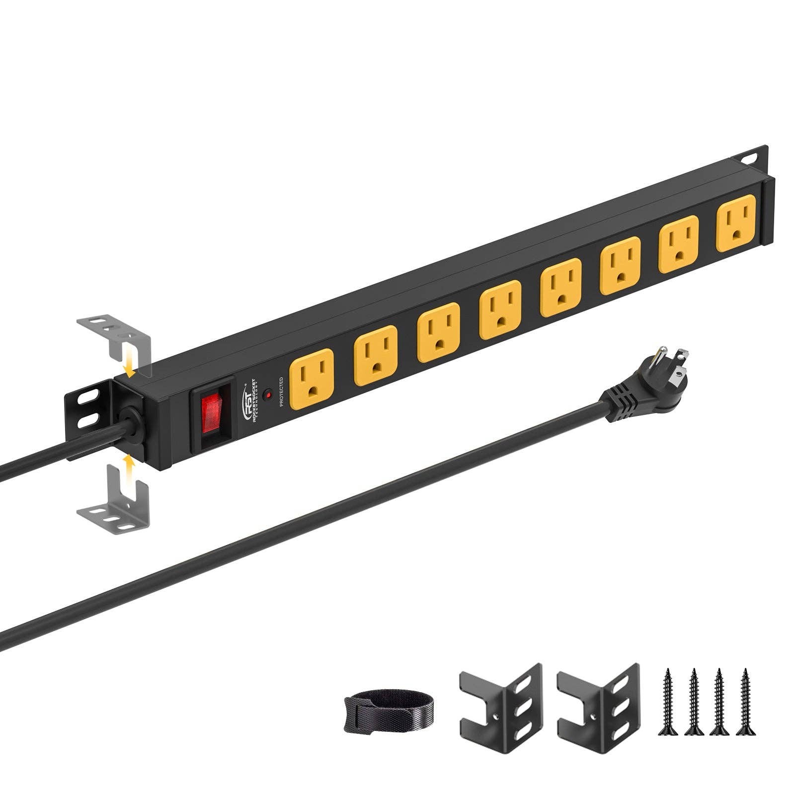 Rocket Socket Technology - Wholesale Power Adapter - CRST Mountable Long Power Strip, 8 Outlets or 12 outlets 2100 Joules Surge Protector, Slim Metal Power Bar with 6FT Extension Cord, ETL Listed.0