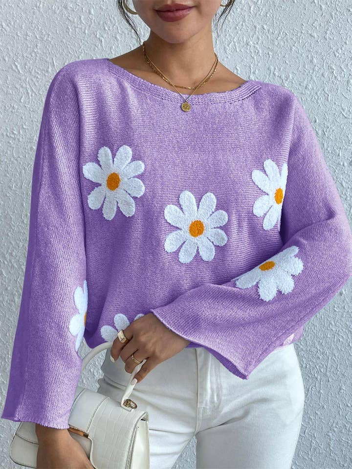 Rosa Clothing - Wholesale Knit Sweater - Women's - Loose jumper floral knitted sweater