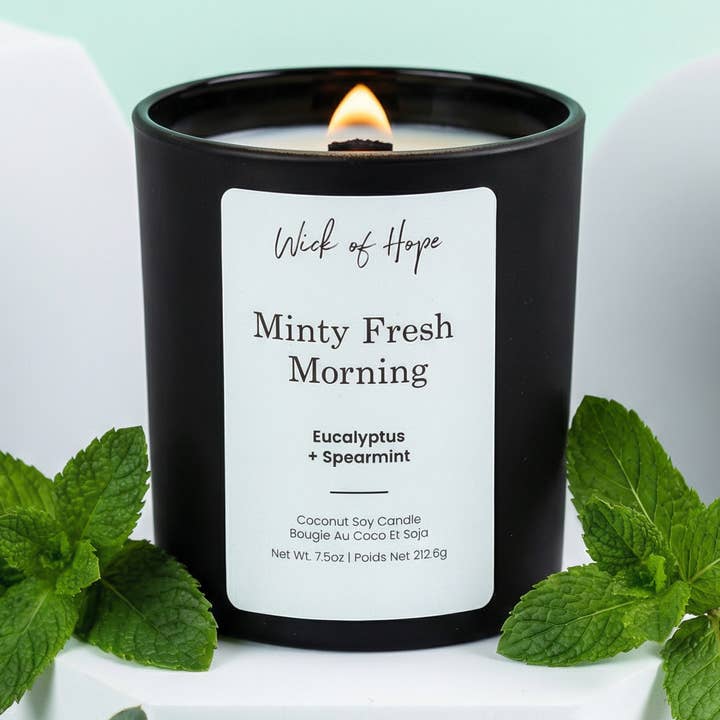 Non-Toxic - Minty Fresh Morning - Coconut Soy Wax Candle for wholesale by Wick of Hope
