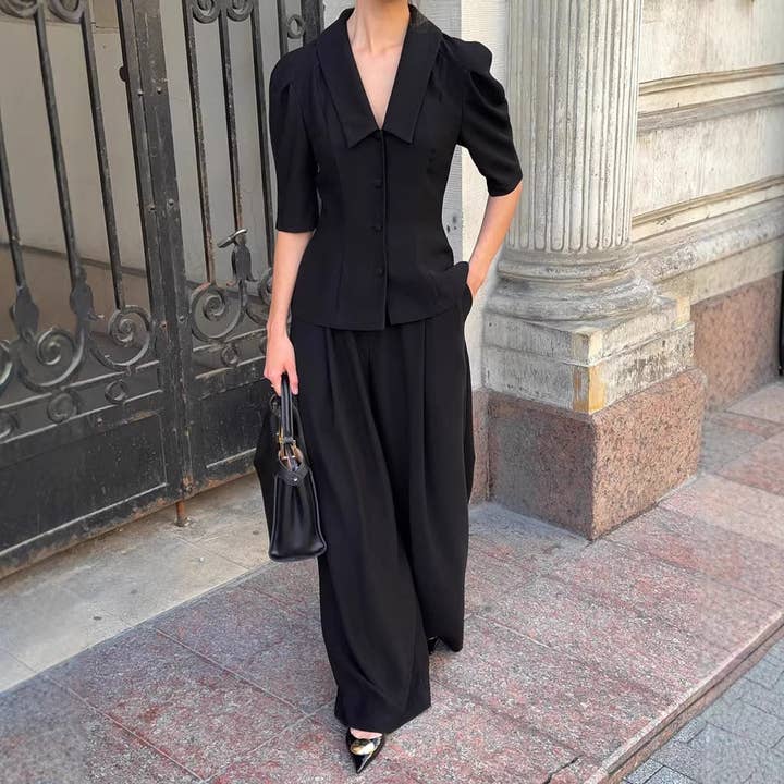 Conjunto de cárdigan y pantalones de color sólido para venta al por mayor de Plush Looks