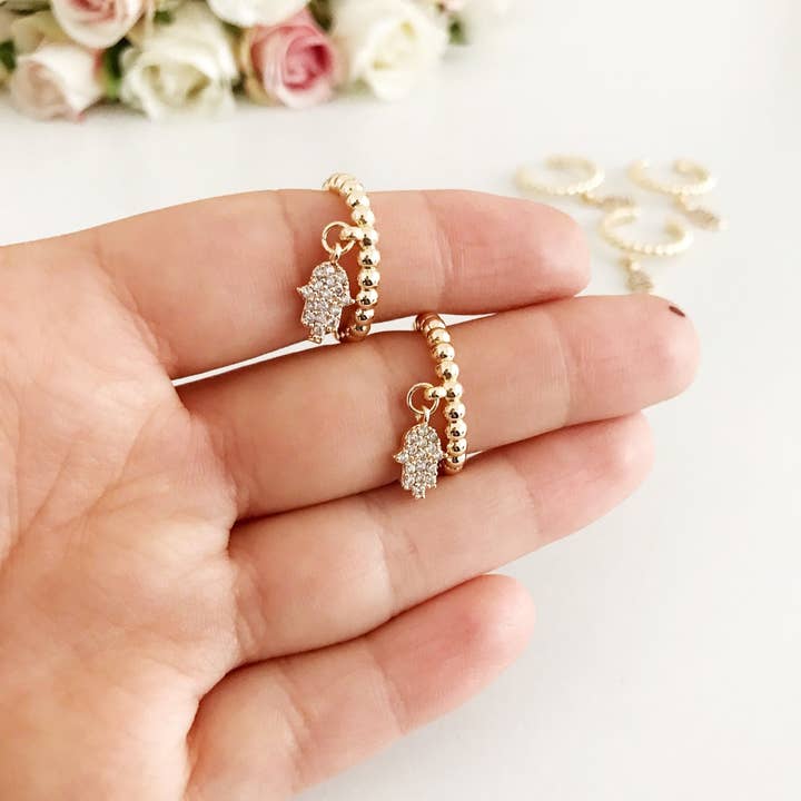 Evileyefavor - Wholesale Charm/dangle bracelet - Gold Hamsa Hand Charm Ring7