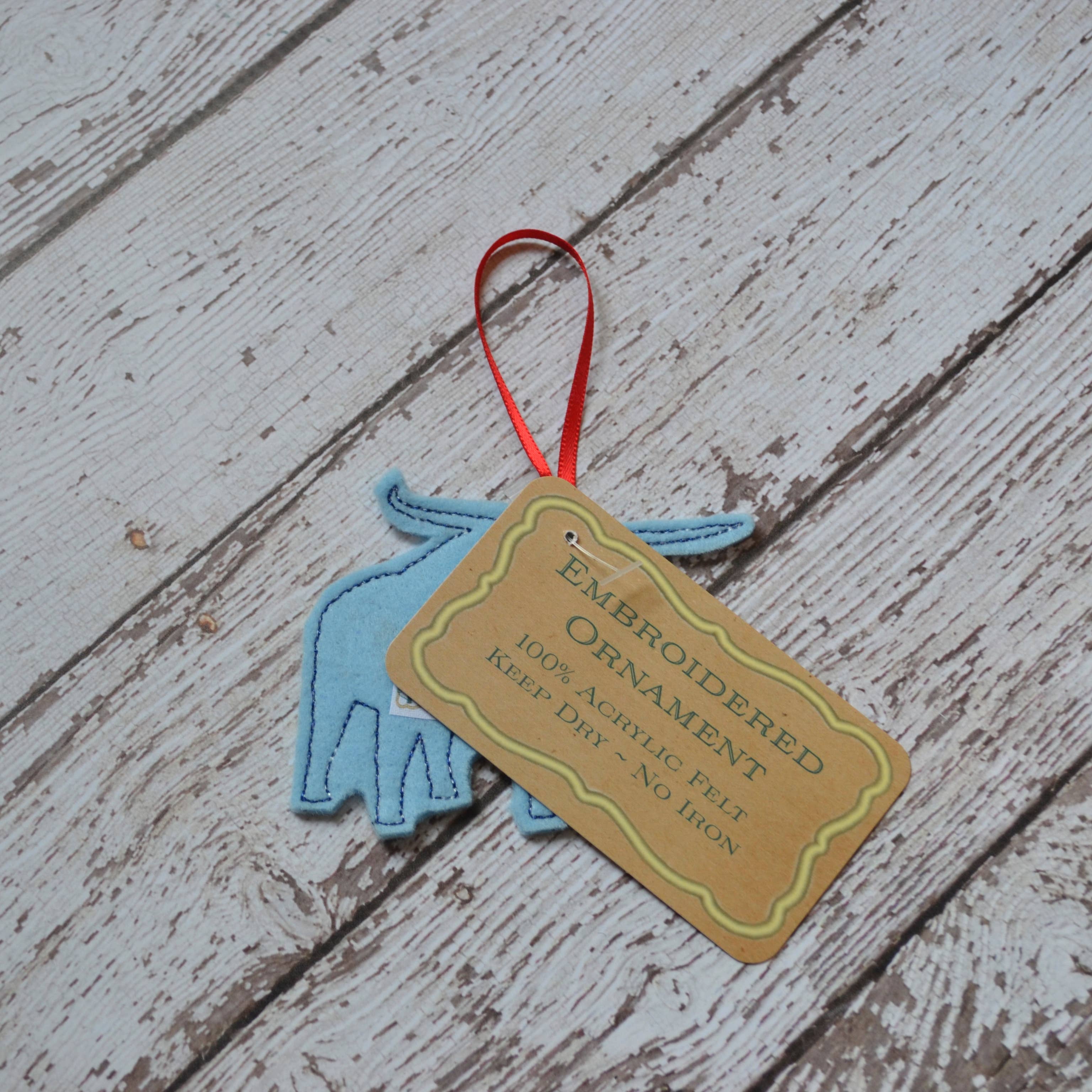SewMuchMoreStore - Wholesale Ornament - Winter Holiday Babe the Blue Ox Embroidered Felt Ornament4