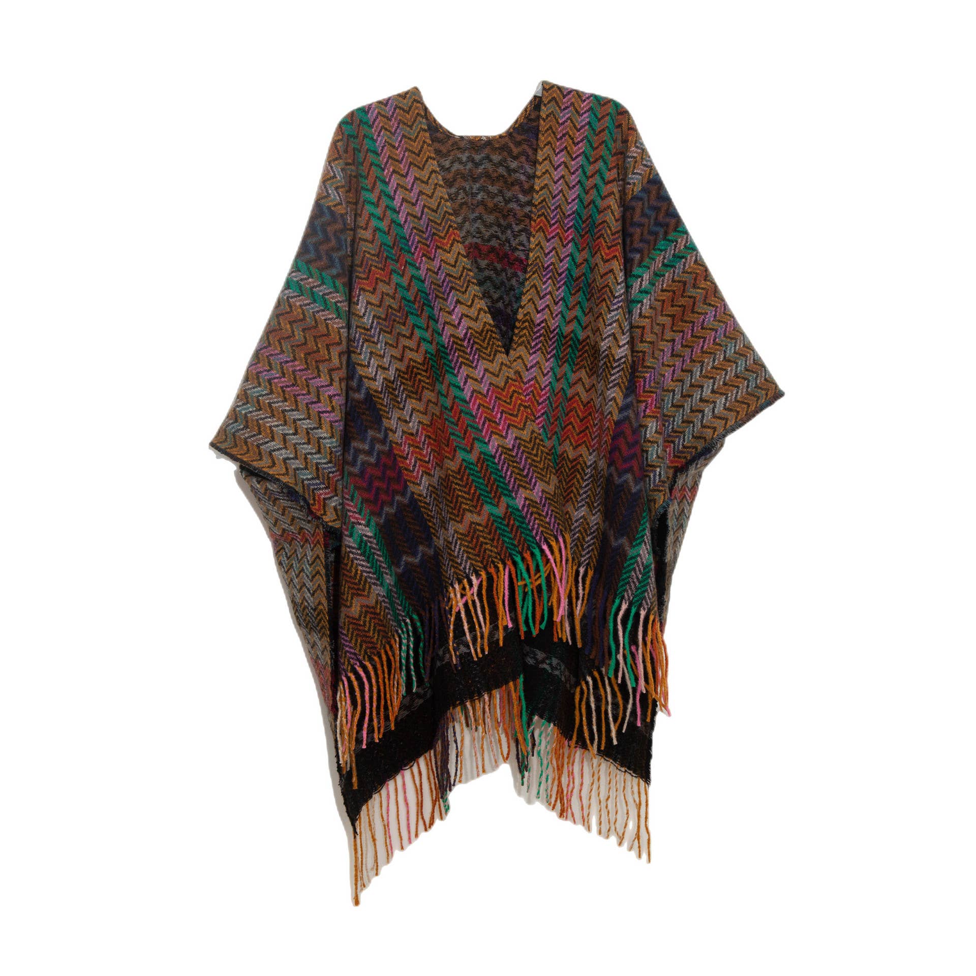 ePretty - Wholesale Poncho - Women's - Multi Color Chevron Printed Knit Wrap with Tassels Z1-PJP123