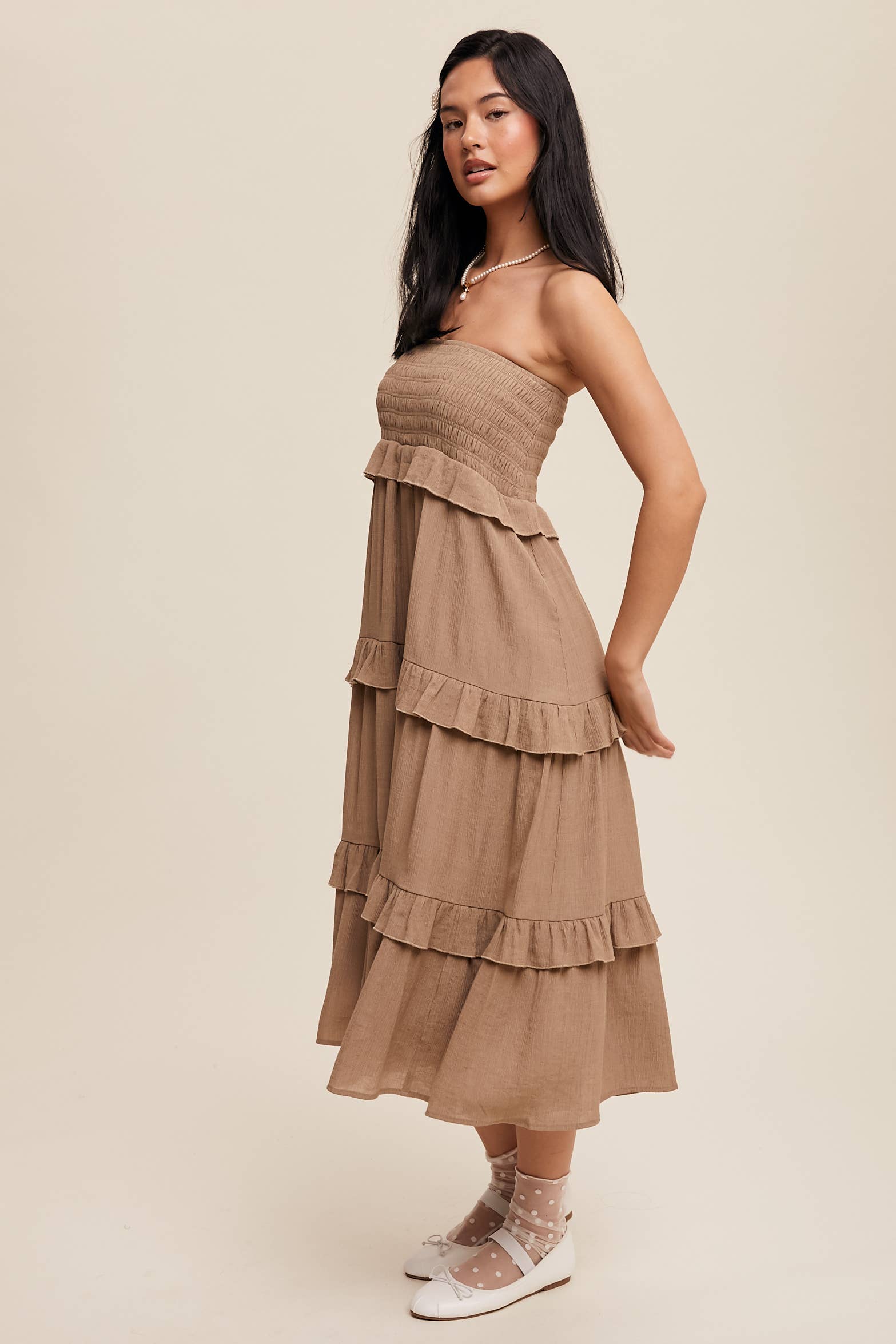 Listicle - Wholesale Skirt - Women's - 2-Way Smocked Ruffle Tiered Midi Dress or Skirt13