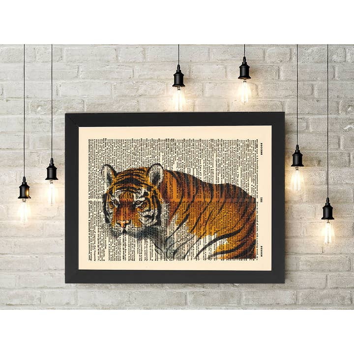 Tiger Lion Jungle Plant Dictionary Art Print - REAL Dictionary Page from Vintage 1940's dictionary. Wilderness Wild Animal Cheetah Animals for wholesale by MakeItM