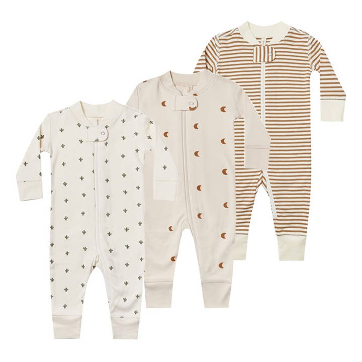 MyKids-USA® - Wholesale Jumpsuit - Baby - Baby Striped & Moon Graphic Zipper Front Design Long Sleeves