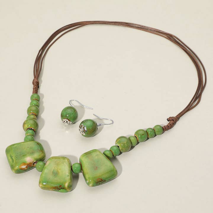 Sensibling Corp. - Wholesale Beaded/Pearl Necklace - Boho Resin Pebble Beaded Adjustable Cord Necklace3