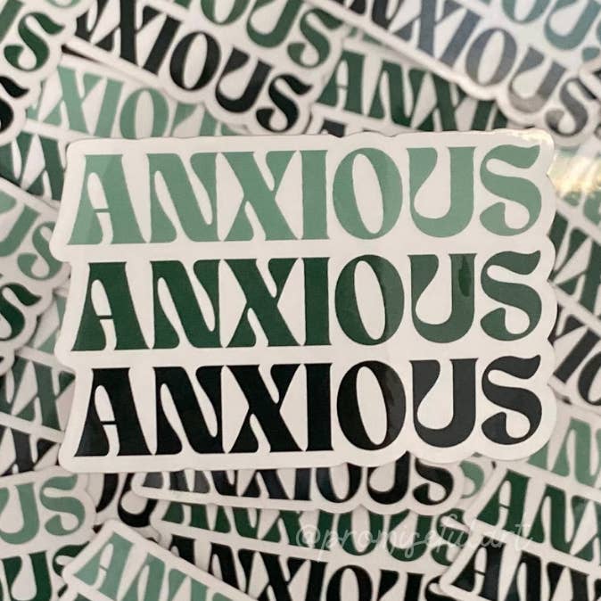 Autocollant en vinyle découpé à la forme anxieux vert pour la vente par Promiseful Art