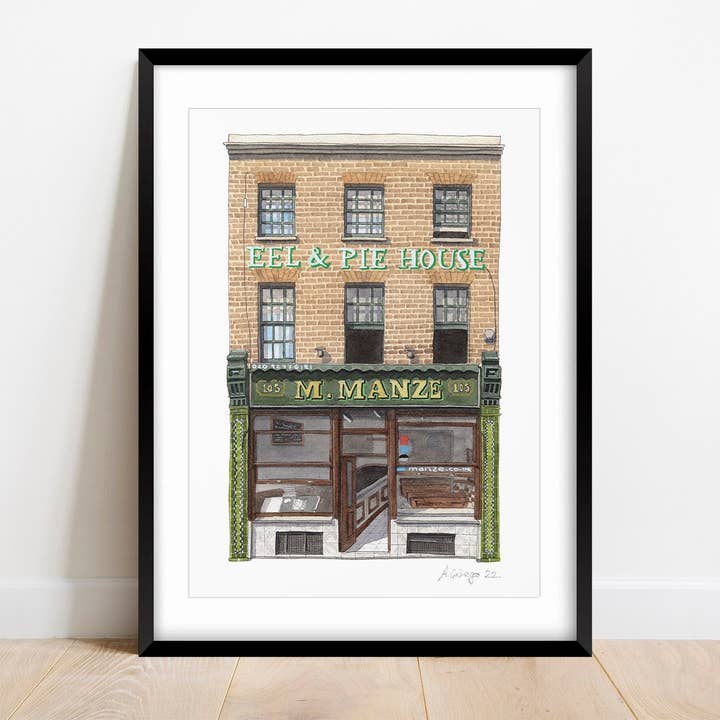 Peckham - Boutique M Manze Pie & Mash - Impression giclée (sans cadre) pour la vente par Ana Gallego Illustrations