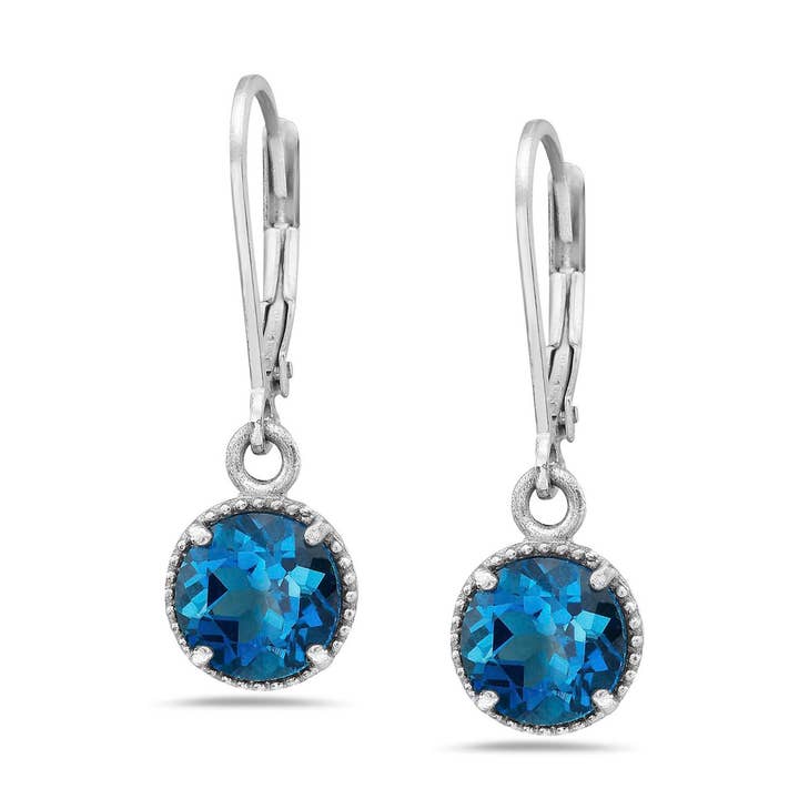 London Blue Topaz Dangle Earrings in Sterling Silver for wholesale by Anatoli Jewelry