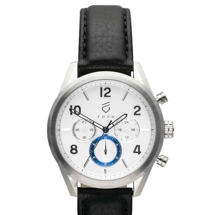 The Chrono - Heat Steel Blue on Pearl White Watch for wholesale by FOSH Watches