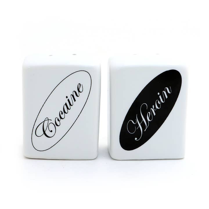 Lenny Mud - Wholesale Salt & Pepper Shaker Set - Cocaine and Heroin Salt and Pepper Shaker Set