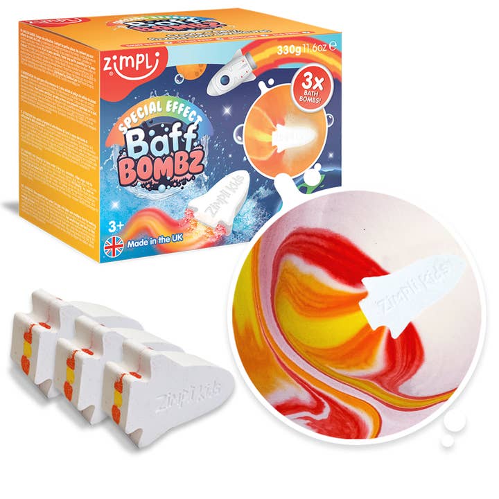 Zimpli Kids - Venta al por mayor Conjunto de juguetes - Niños - Paquete de regalo Zimpli Large Rocket Baff Bombz con efecto especial